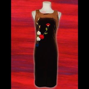 Vann Star Art Gallery Brown Velvet 3D Floral Sleeveless Dress